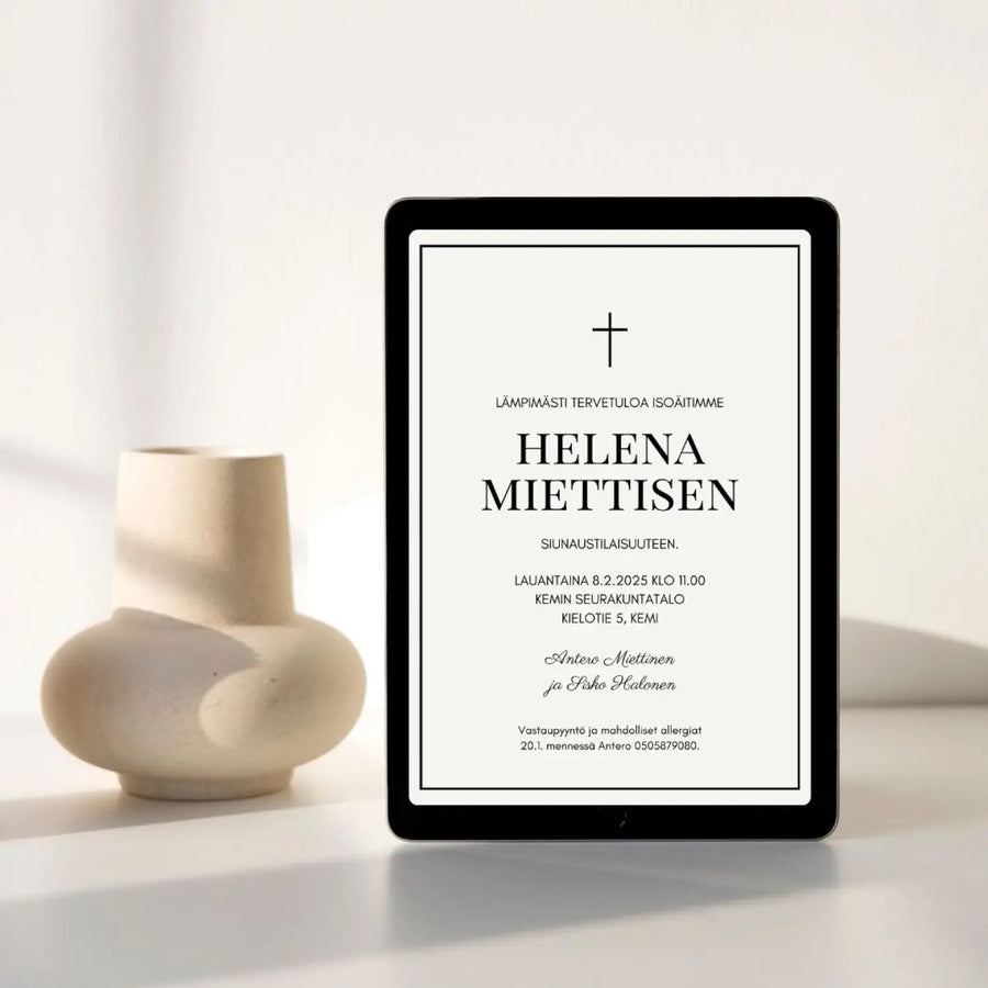 Digitaalinen hautajaiskutsu - beige Decopaja siunaustilaisuuteen