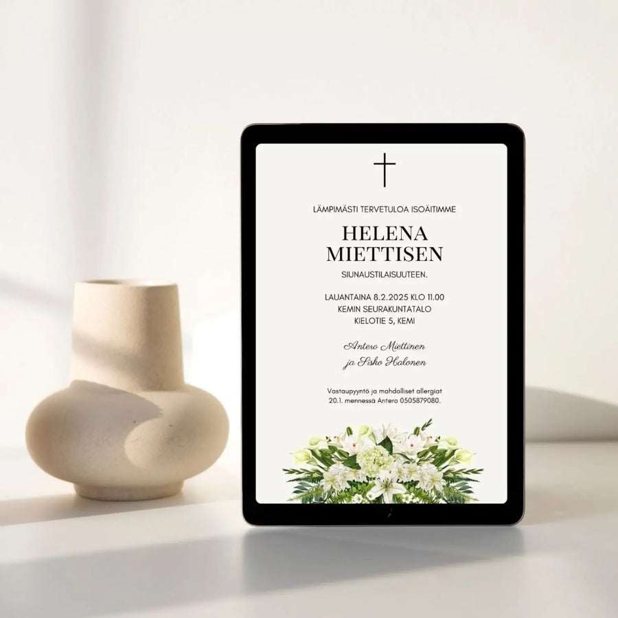 Digitaalinen hautajaiskutsu - kallankukka Decopaja