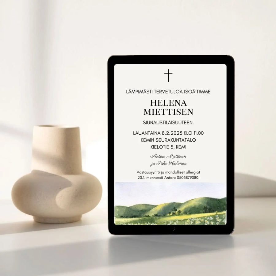 Digitaalinen hautajaiskutsu - niitty Decopaja