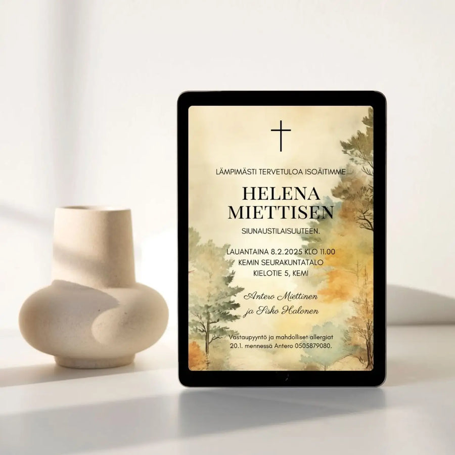 Digitaalinen hautajaiskutsu - rusko Decopaja siunaustilaisuuteen