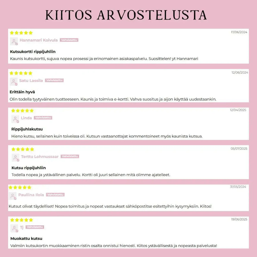 Digitaalinen kutsukortti rippijuhliin hempeä kukkakehys Decopaja vaaleanpunainen