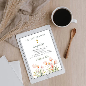Digitaalinen kutsukortti rippijuhliin tulppaani reuna Decopaja