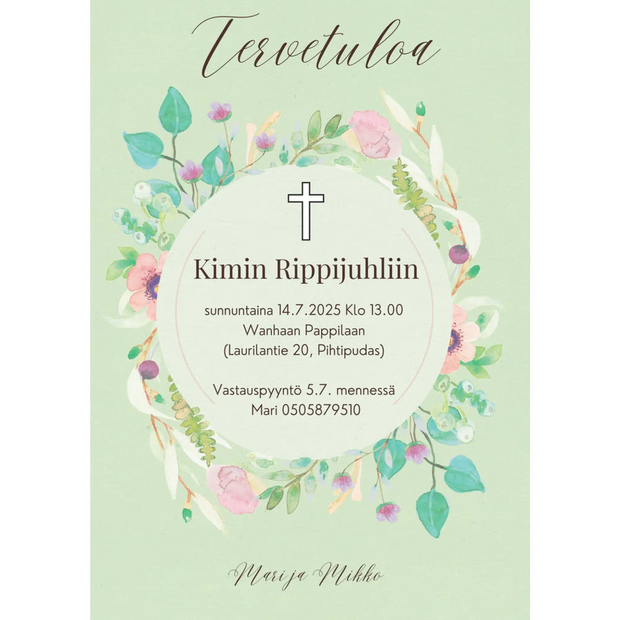 Digitaalinen kutsukortti rippijuhliin vihreä Decopaja