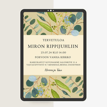 Digitaalinen kutsukortti rippijuhliin vihreä Decopaja