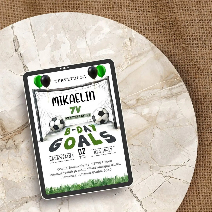 Digitaalinen lasten syntymäpäiväkutsu - jalkapallo Decopaja