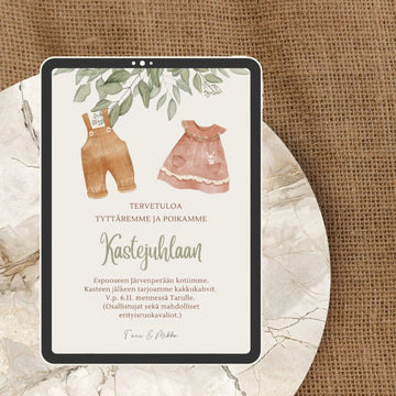 Digitaalinen Ristiäiskutsu & Nimiäiskutsu - kaksoset eukalyptus Decopaja