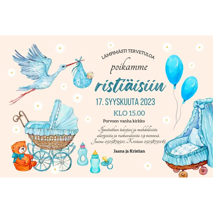 Digitaalinen Ristiäiskutsu Nimiäiskutsu haikara Decopaja