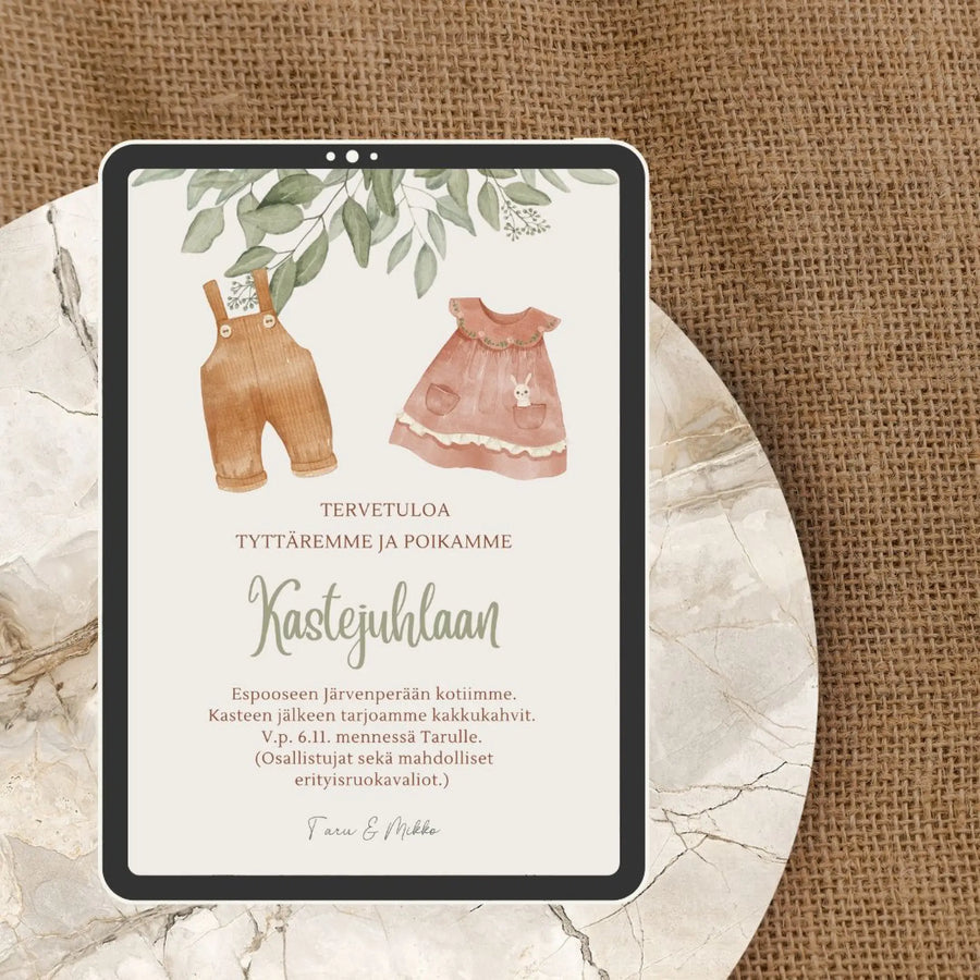 Digitaalinen Ristiäiskutsu & Nimiäiskutsu - kaksoset eukalyptus Decopaja