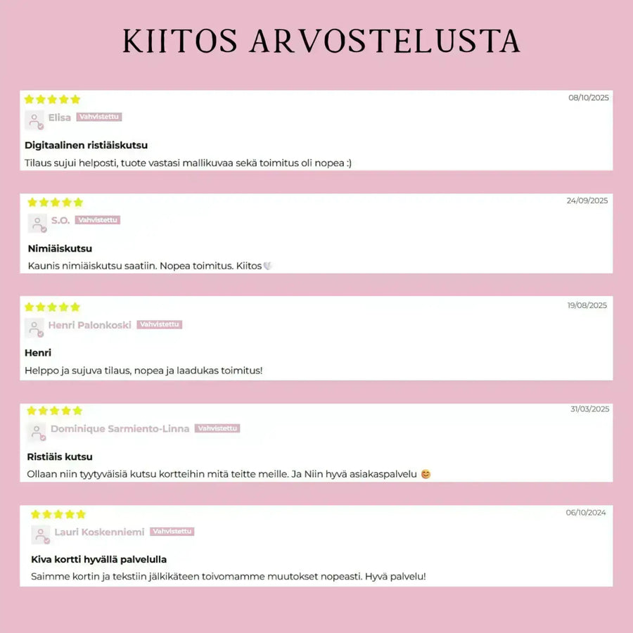 Digitaalinen Ristiäiskutsu omalla kuvalla vaaleita kukkia Decopaja