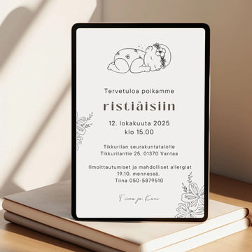 Digitaalinen Ristiäiskutsu tai Nimiäiskutsu - beige Decopaja