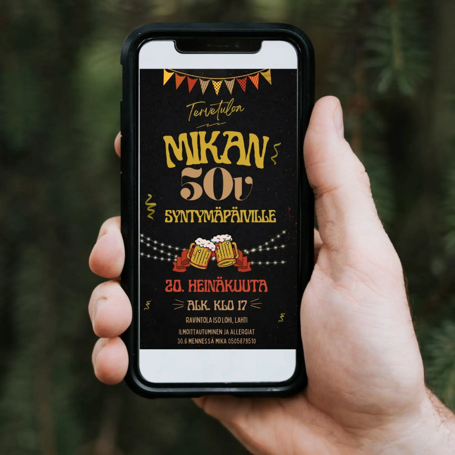 Digitaalinen Syntymäpäiväkutsu musta tausta viirit Decopaja