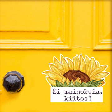 EI MAINOKSIA KIITOS! -TARRA kauniin auringonkukan kuvalla Decopaja