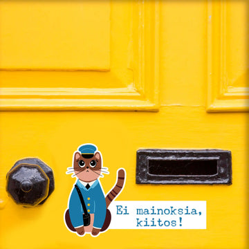 EI MAINOKSIA KIITOS! -TARRA kissa posteljoonin kuvalla Decopaja