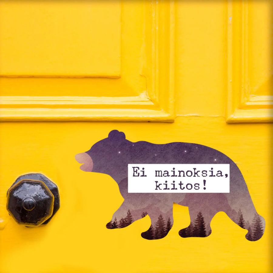 EI MAINOKSIA KIITOS! -TARRA komean karhun kuvalla Decopaja