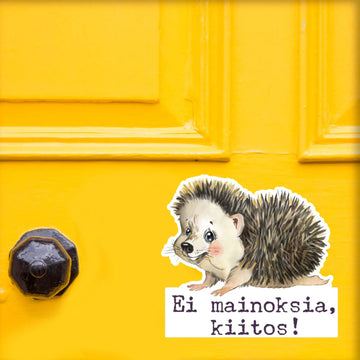 EI MAINOKSIA KIITOS! -TARRA siilin kuvalla Decopaja Decopaja.fi