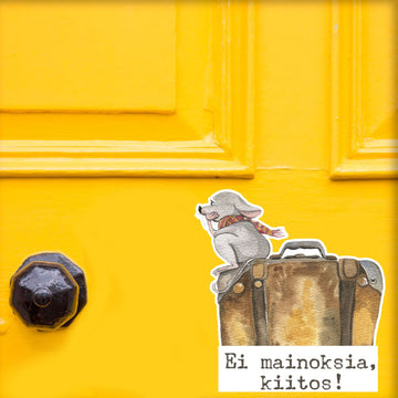 EI MAINOKSIA KIITOS! -TARRA söpön hiiren ja matkalaukun kuvalla Decopaja