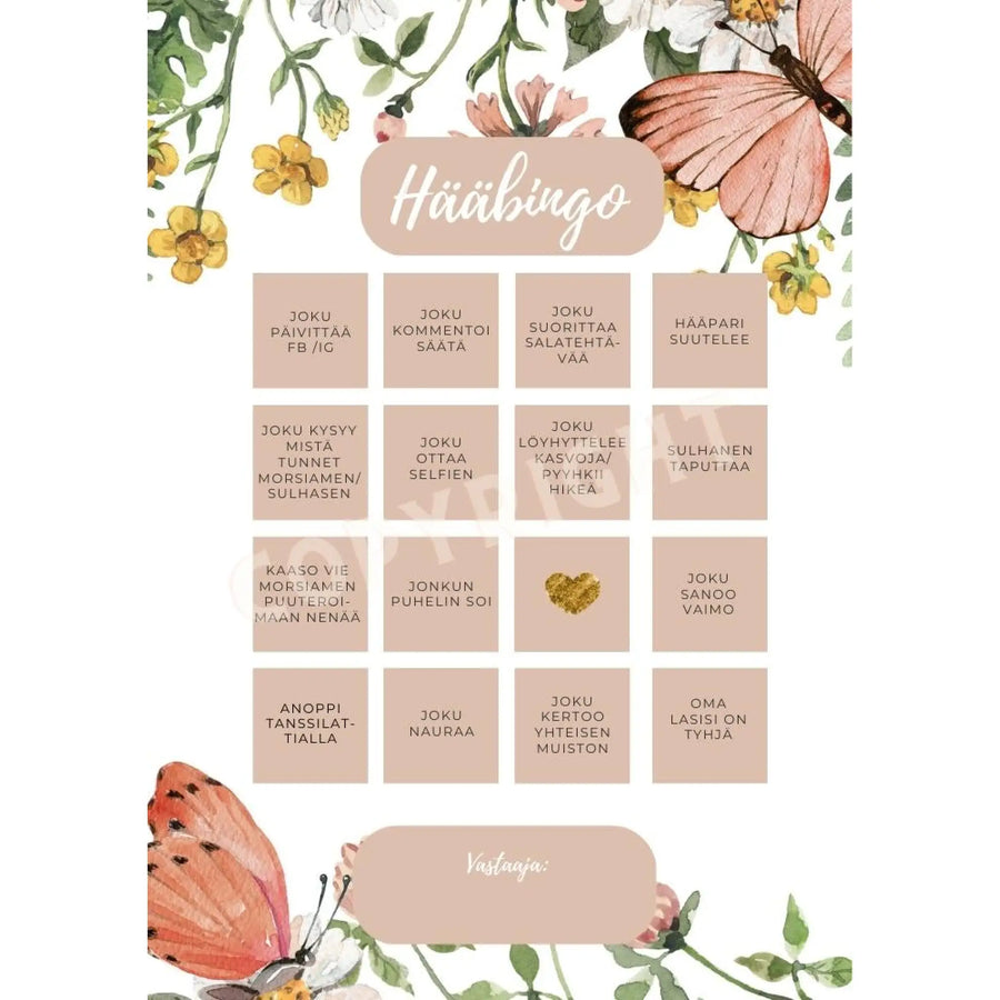 HÄÄBINGO KUKKIA JA PERHOSIA 🦋 Decopaja Decopaja.fi