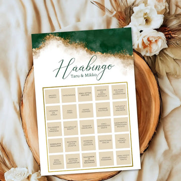 Hääbingo vihreä ja kulta Decopaja Decopaja.fi