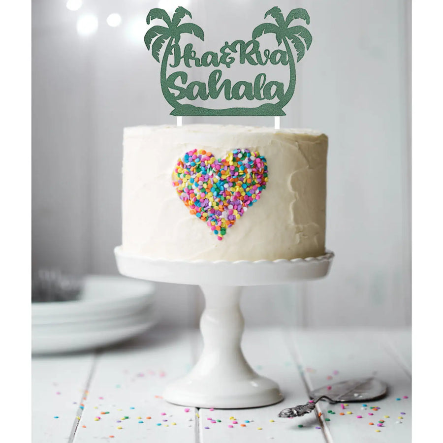 HÄÄKAKKUKORISTE PALMUT HRA & RVA+ SUKUNIMI ♥ 🌈 Decopaja Hääkakkukoriste hra&rva ja palmut hra luo unohtumattomia hetkiä