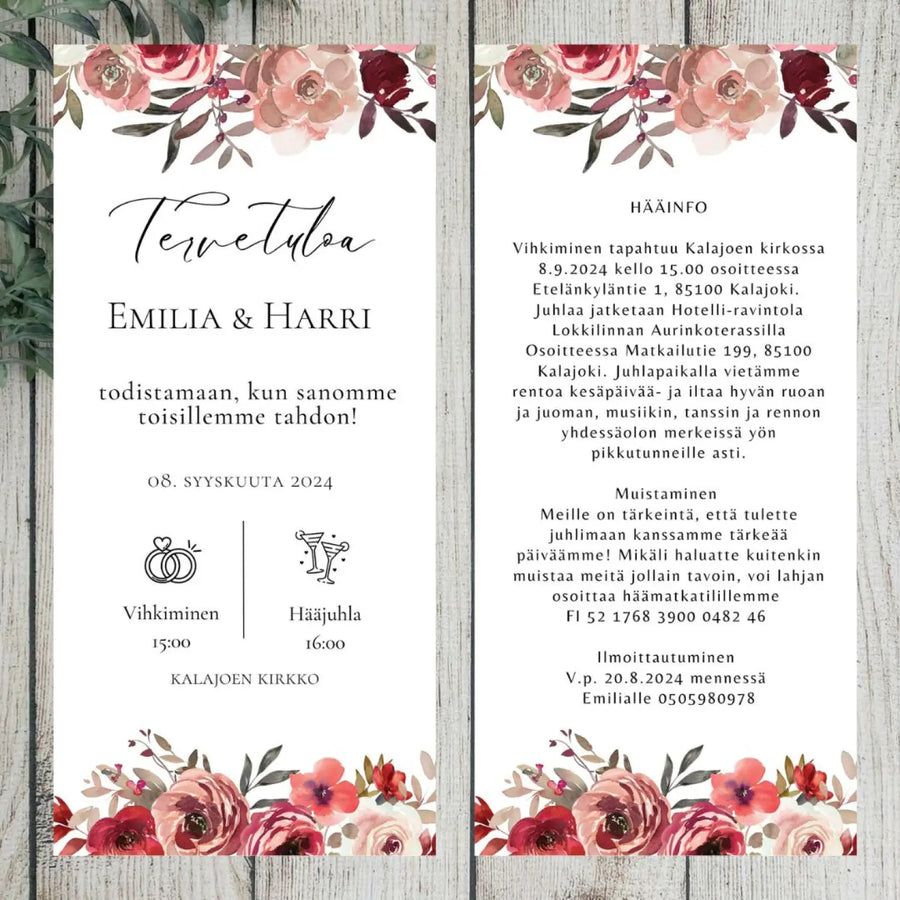 Hääkutsut punertavia ruusuja Decopaja