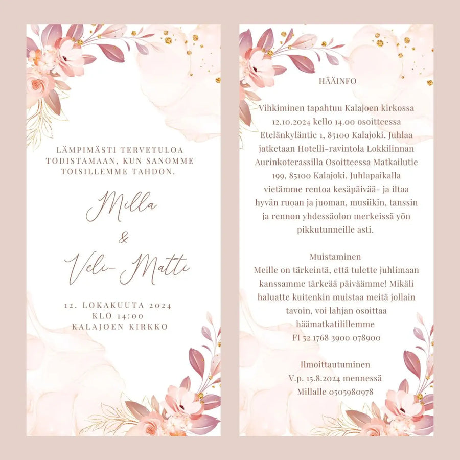 Hääkutsut pystymalli punaisia ja kultaisia lehtiä Decopaja