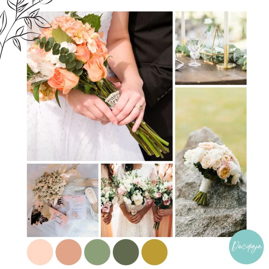 Hääkutsut pystymalli punaisia ja kultaisia lehtiä Decopaja