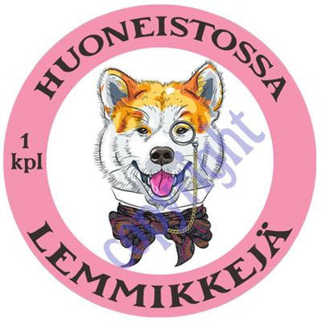 HUONEISTOSSA LEMMIKKEJÄ tarra - AKITAN KUVALLA Decopaja - decopaja.fi