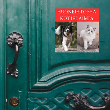 HUONEISTOSSA LEMMIKKEJÄ -TARRA OMAN LEMMIKIN KUVALLA NELIÖ Decopaja
