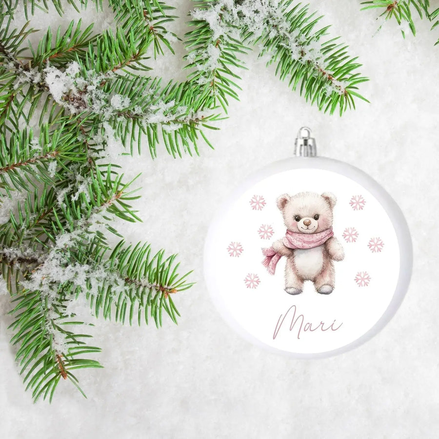 Joulukoriste omalla nimellä vaaleanpunainen nalle Decopaja pupu punainen Decopaja.fi