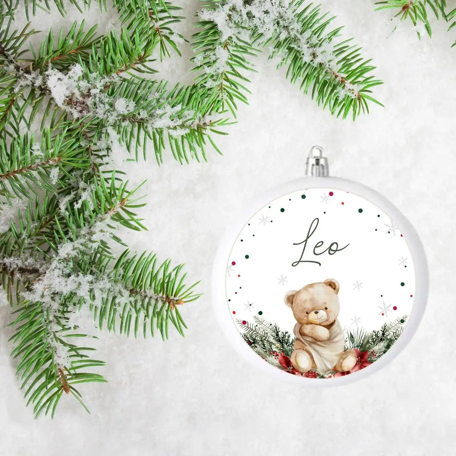 Joulukoriste tarra omalla nimellä nalle Decopaja pupu punainen Decopaja.fi