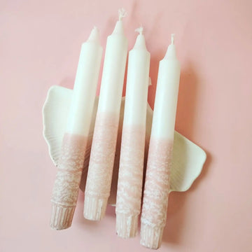 Käsinvärjätty kruunukynttilä vanha roosa 4 kpl Decopaja