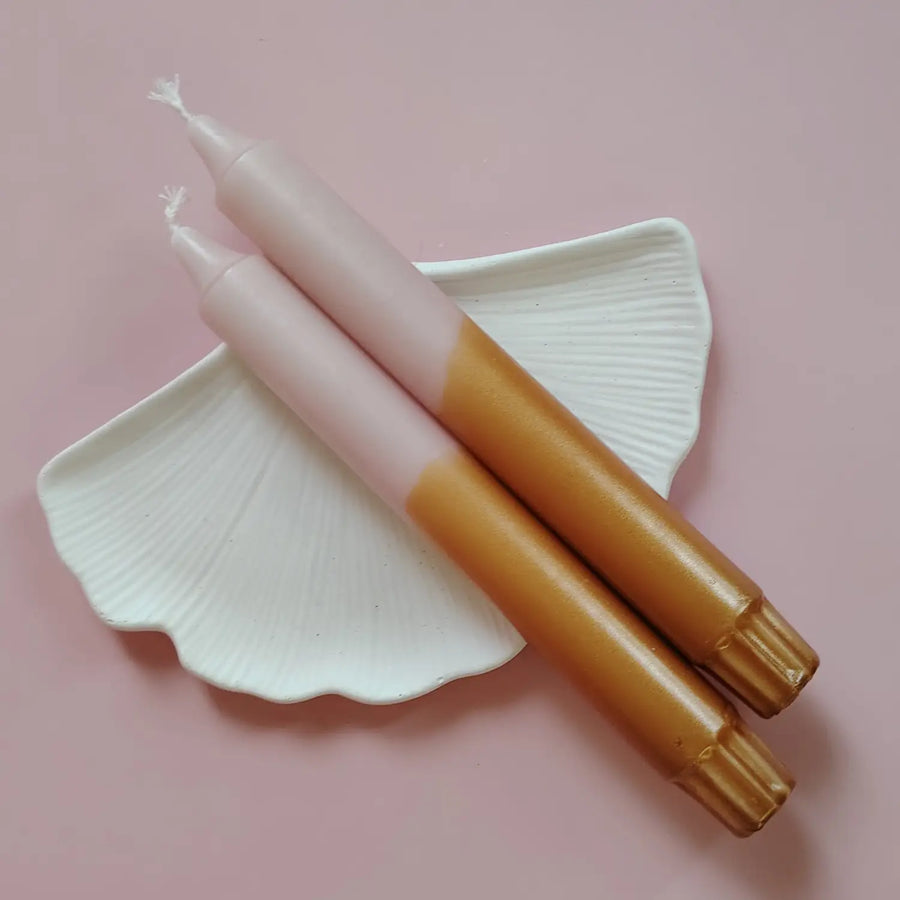 Käsinvärjätty kruunukynttilä vanha roosa ja kulta 4 kpl Decopaja