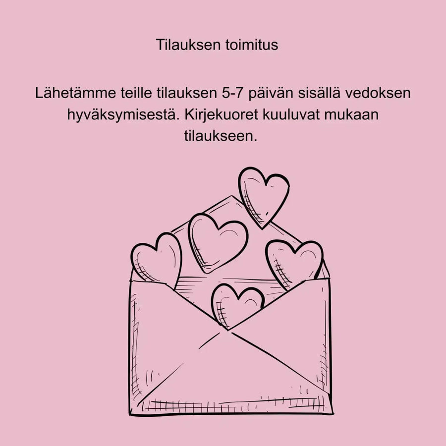 Kiitoskortit häät liila ja valkoiset kukat Decopaja valokuvasta