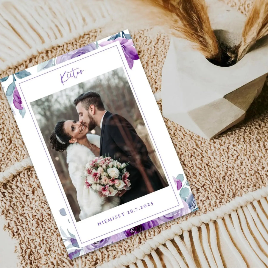 Kiitoskortit valokuvasta liila Decopaja kuvista