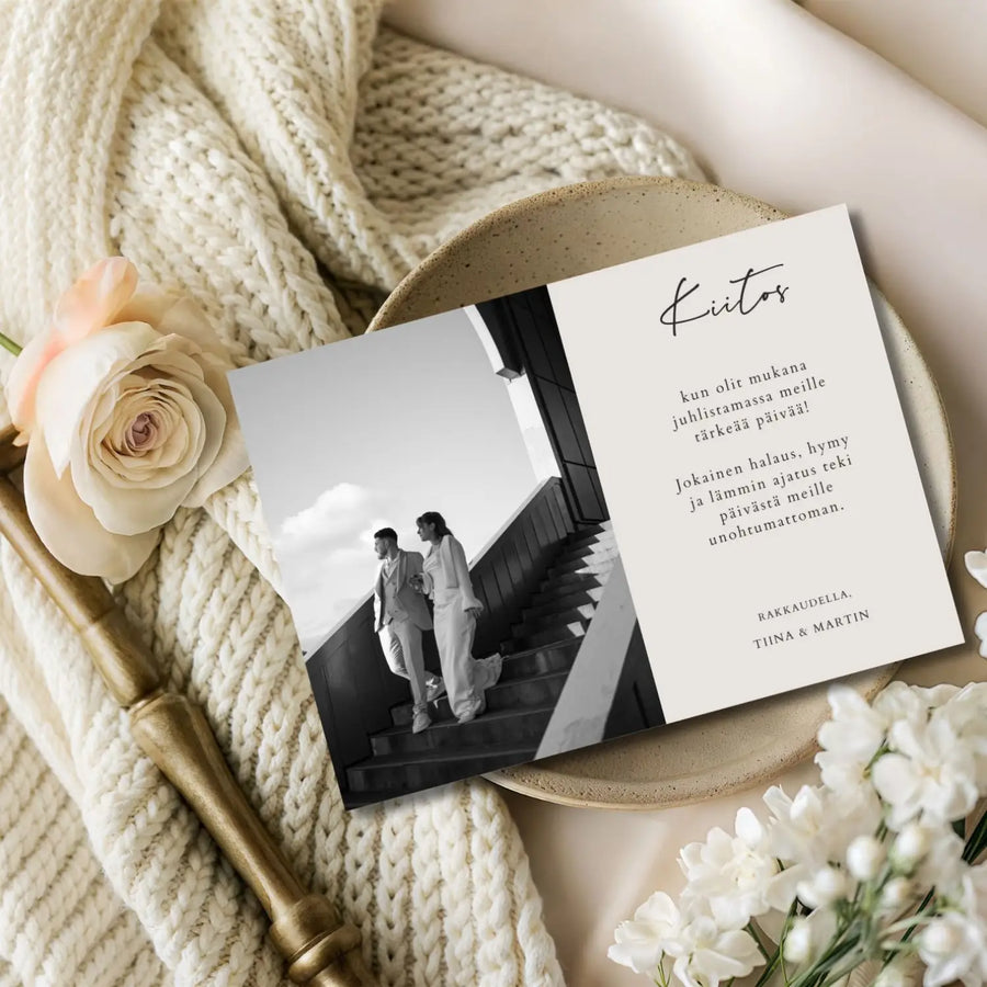 Kiitoskortti häät beige tausta vaaka Decopaja