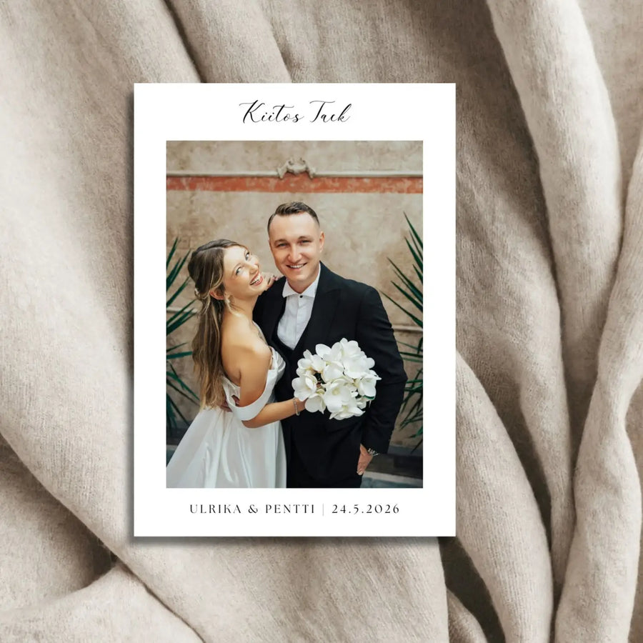 Kiitoskortti häät valokuvasta pystymalli Decopaja Kiitoskortit häiden kiitoskortit