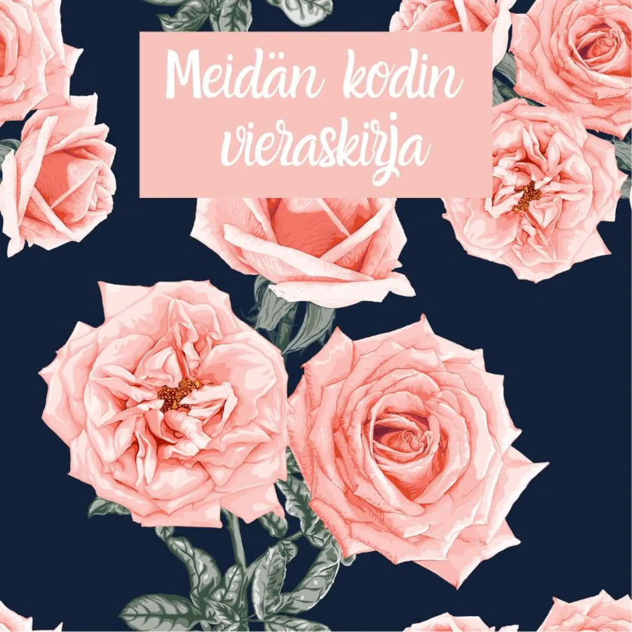 KODIN VIERASKIRJA OMALLA TEKSTILLÄ PUNAISILLA RUUSUILLA Decopaja MEIDÄN