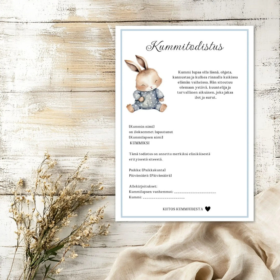 Kummitodistus sininen Decopaja Decopaja.fi