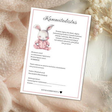 Kummitodistus vaaleanpunainen Decopaja Decopaja.fi