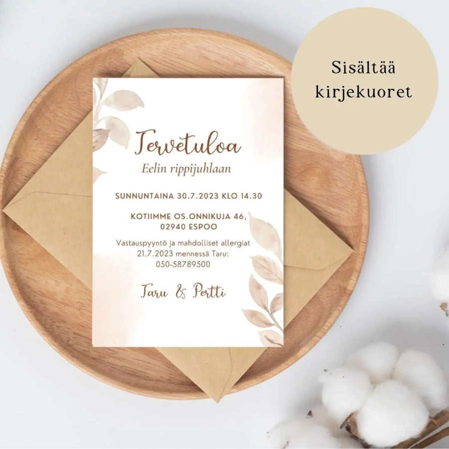 Kutsukortti rippijuhliin punertavia sävyjä Decopaja