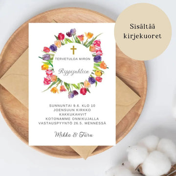 Kutsukortti rippijuhliin - tulppaanikehys Decopaja - Decopaja.fi