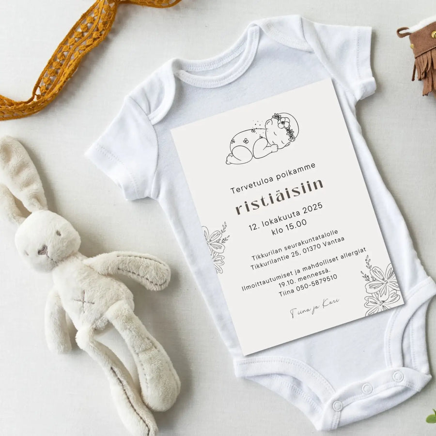 Kutsukortti ristiäisiin beige Decopaja hempeitä - Decopaja.fi