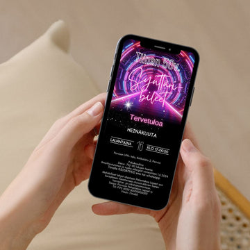 Digitaalinen Syntymäpäiväkutsu - discoteema musta tausta Decopaja - Decopaja.fi