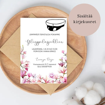 KUTSUKORTTI ylioppilasjuhliin - ylioppilaslakki ja hempeät kukat Decopaja