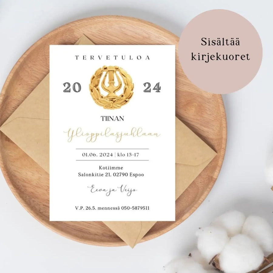 Kutsukortti ylioppilasjuhliin - ylioppilaslyyra Decopaja Ylioppilaskutsu