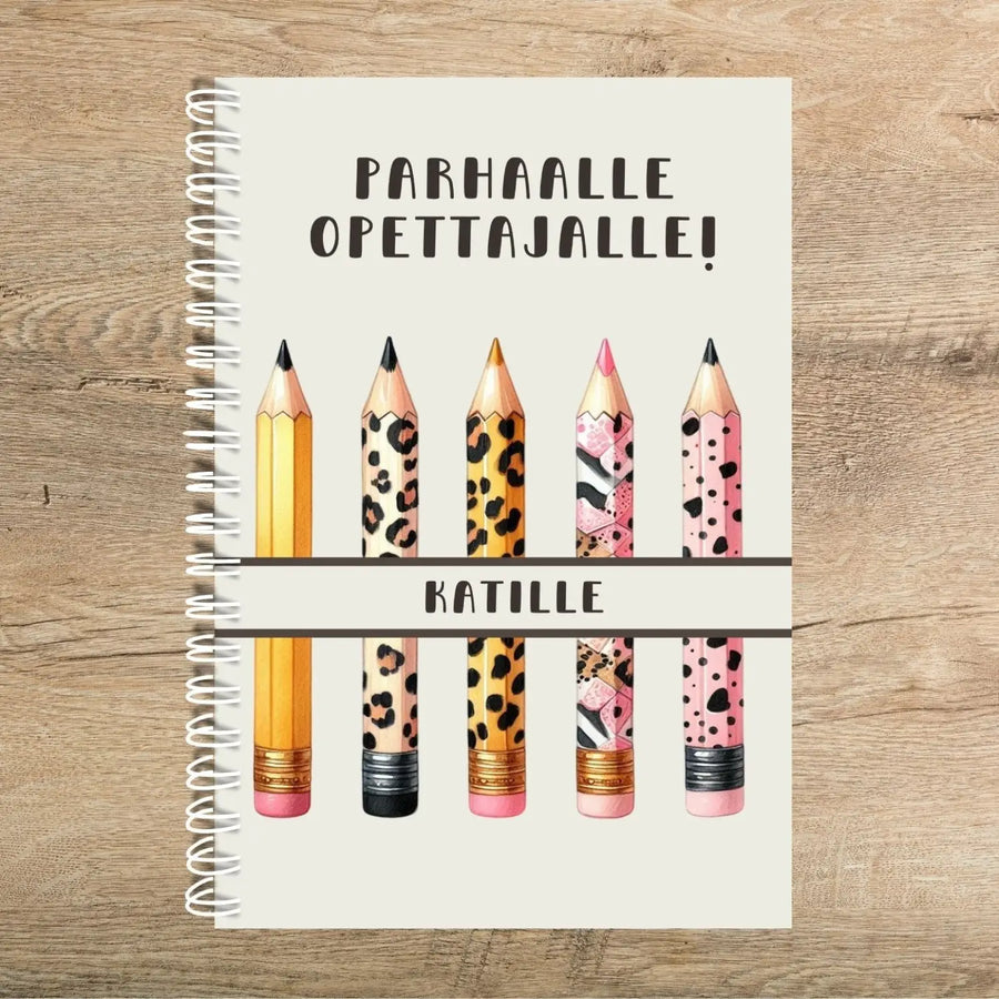 Lahja opettajalle - opettajan vihko Decopaja Täytettävä reseptikirja omalla tekstillä hauska retro