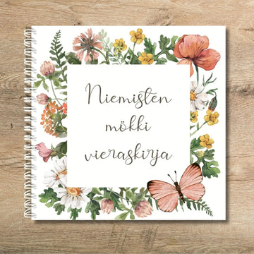 MEIDÄN MÖKIN VIERASKIRJA OMALLA TEKSTILLÄ niittykukkia Decopaja