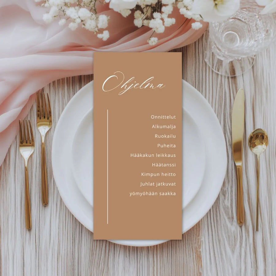 Menukortit & ohjelmakortit häihin nougat Decopaja