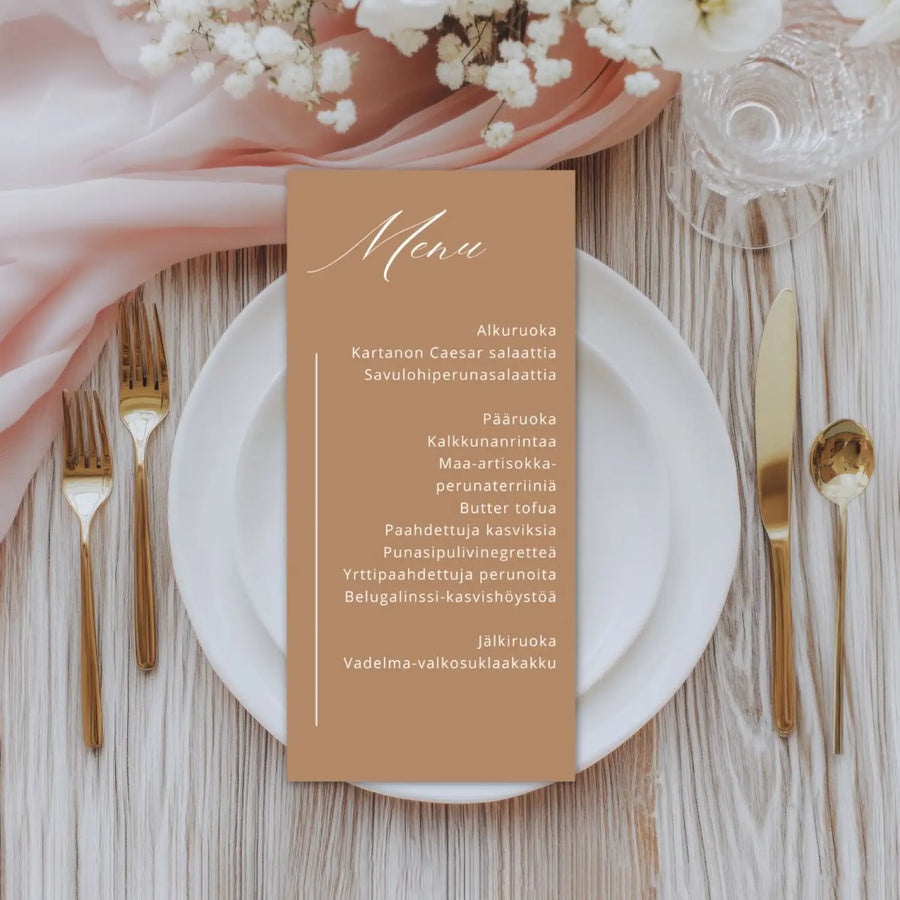 Menukortit & ohjelmakortit häihin nougat Decopaja