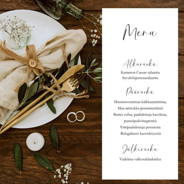 menukortti hääohjelma elegantti minimalistinen Decopaja